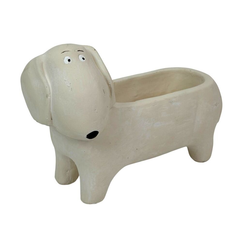 Dachshund Cement Planter White Dog Succulent Pot 8 Inch Indoor Tabletop